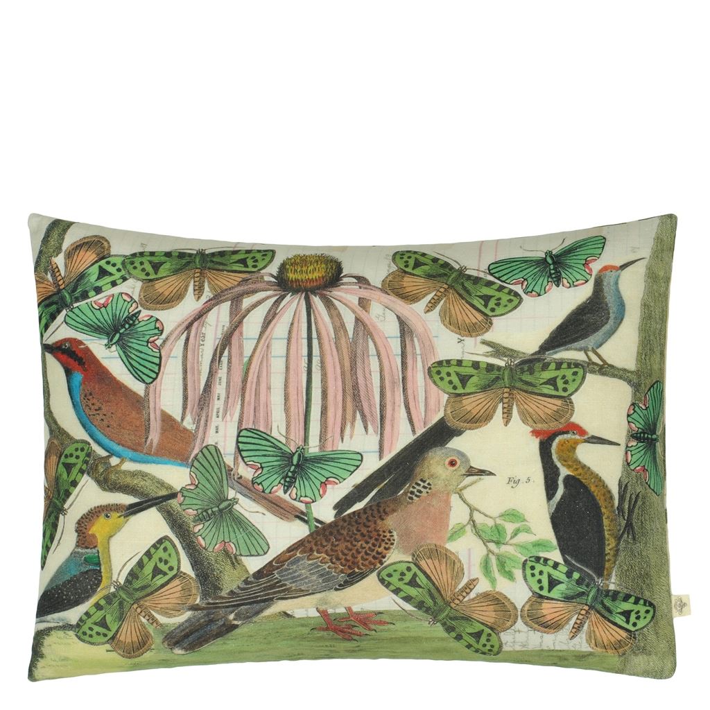 Floral Aviary Parchment Cushion - Green