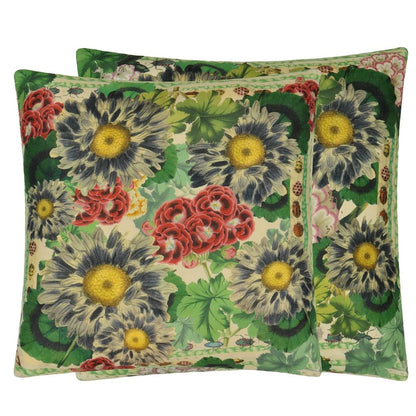 Blue Daisies Sepia Cushion - Green