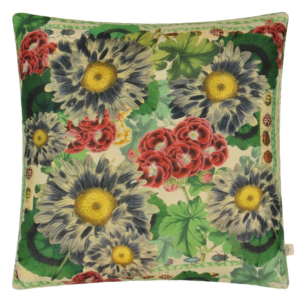 Blue Daisies Sepia Room Cushion - Green