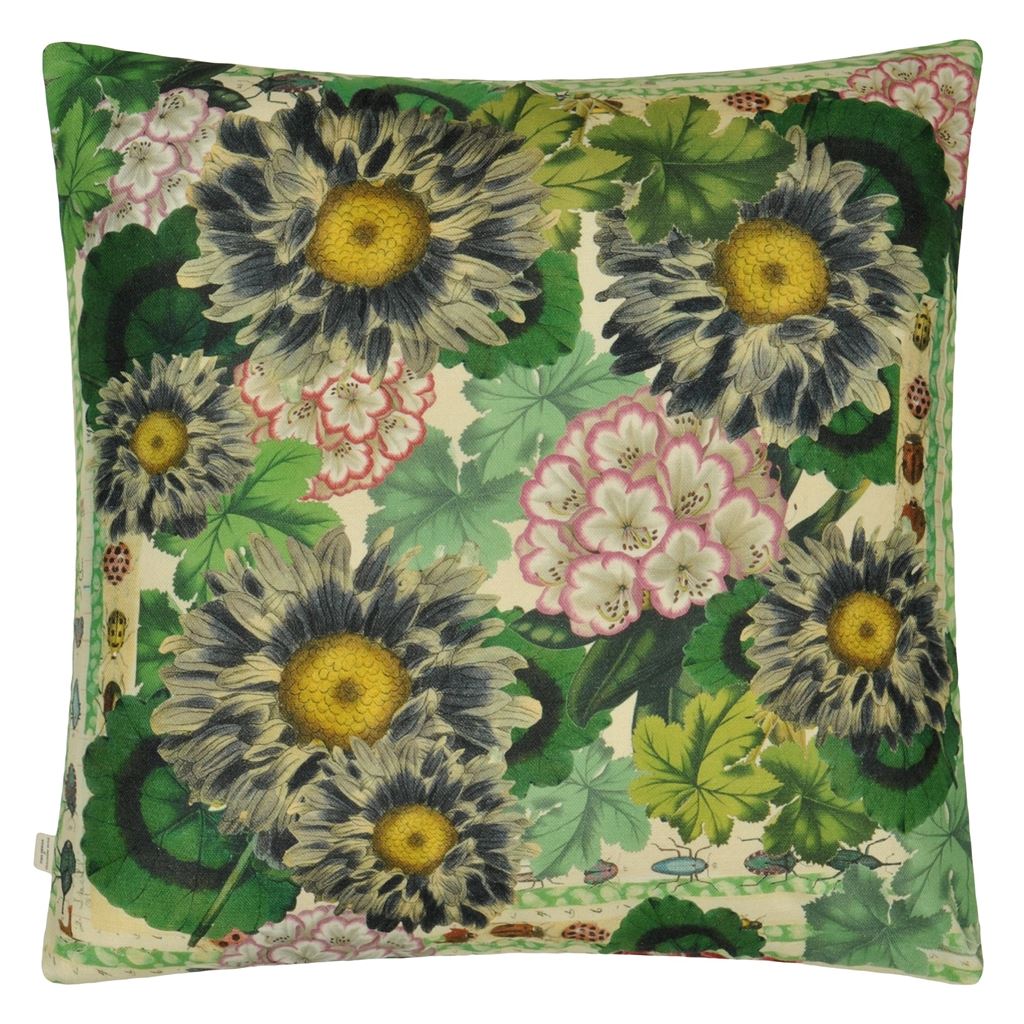 Blue Daisies Sepia Room Cushion 2 - Green