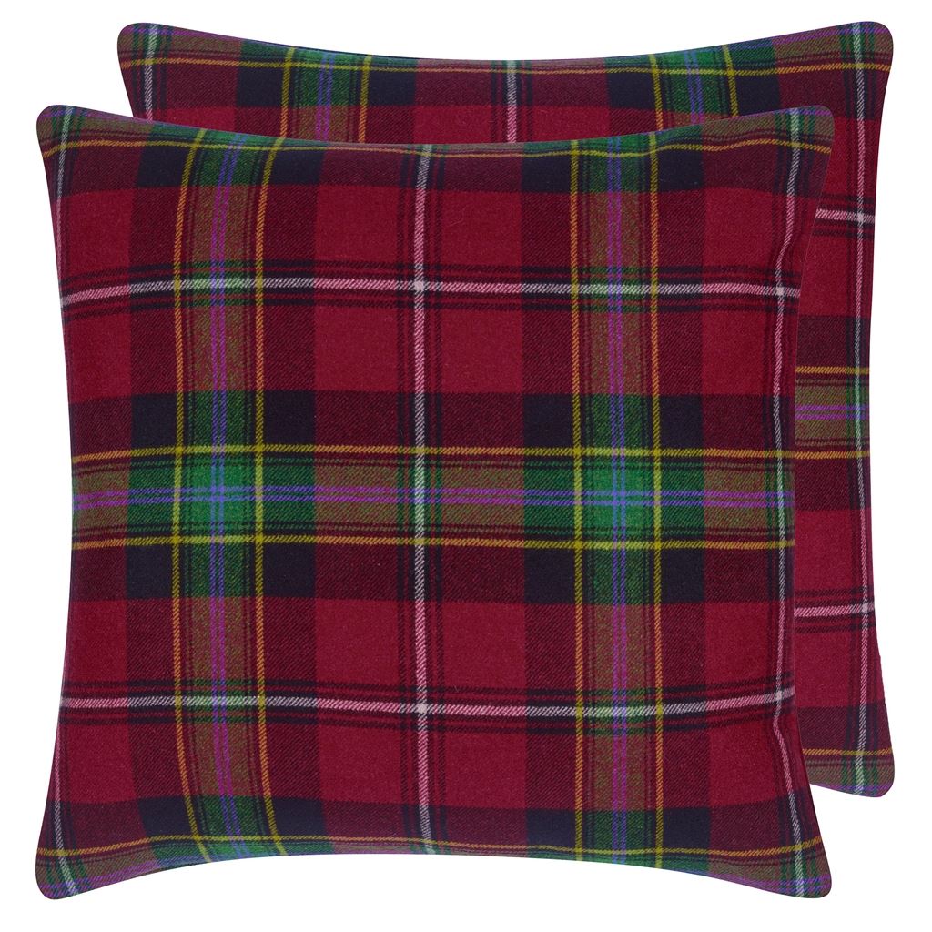 Dunmore Plaid Currant Cushion - Red