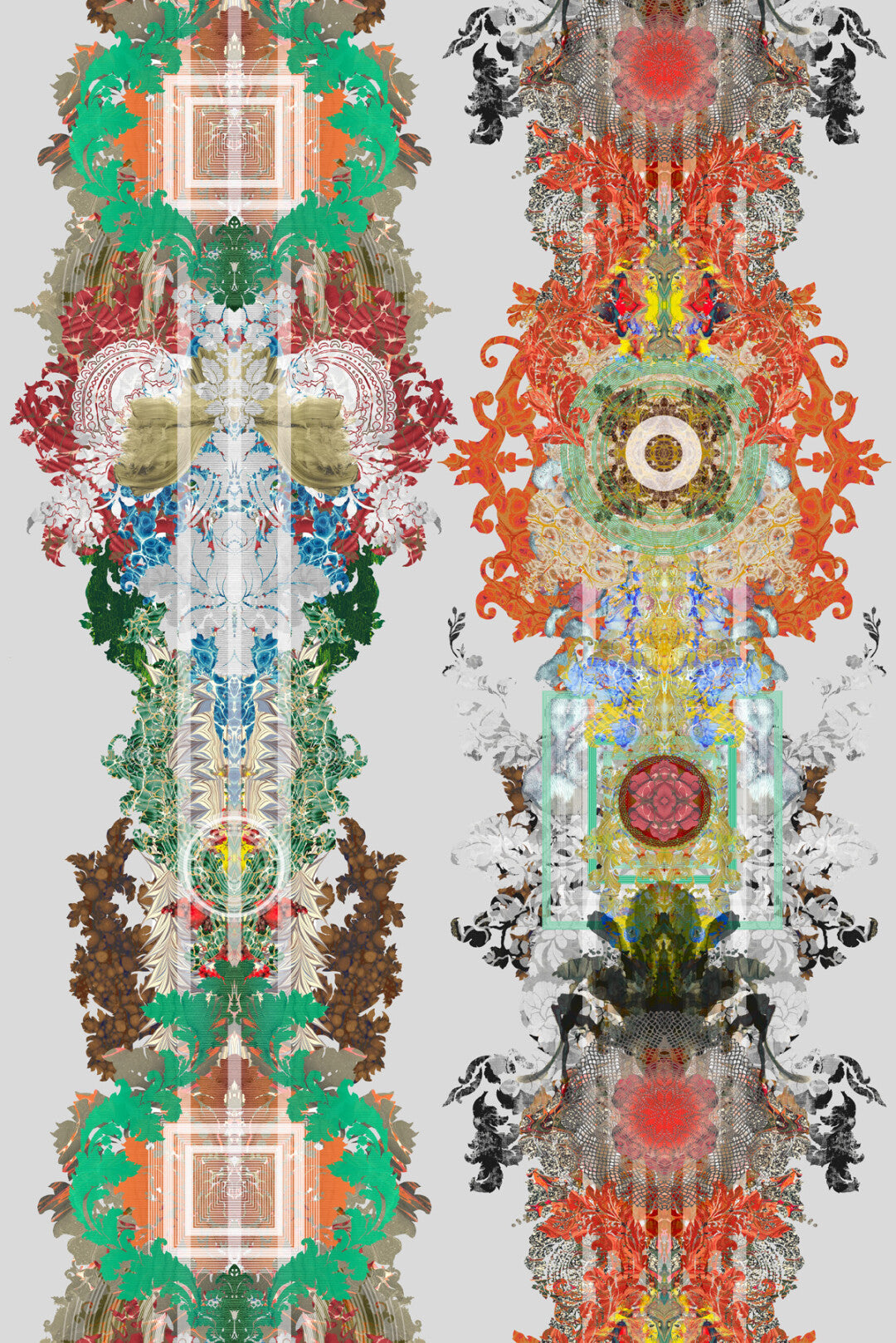 Totem Damask Velvet Fabric - Multicolor