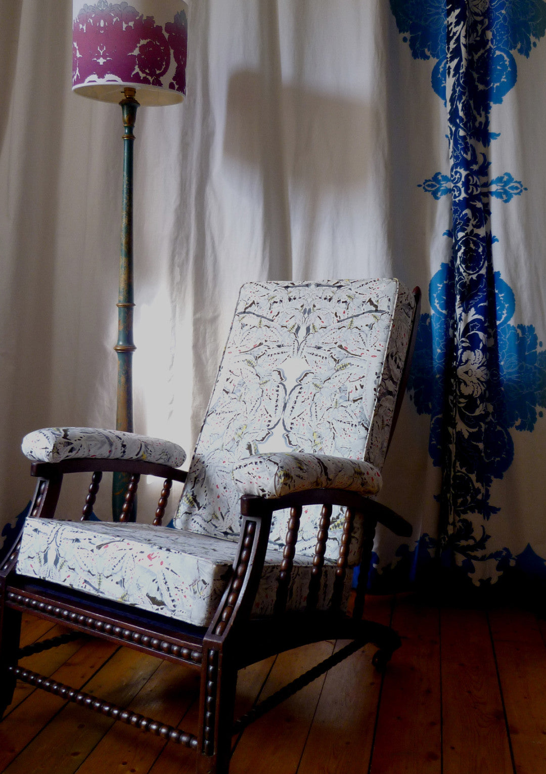 White Moth Allover Room Fabric - Gray