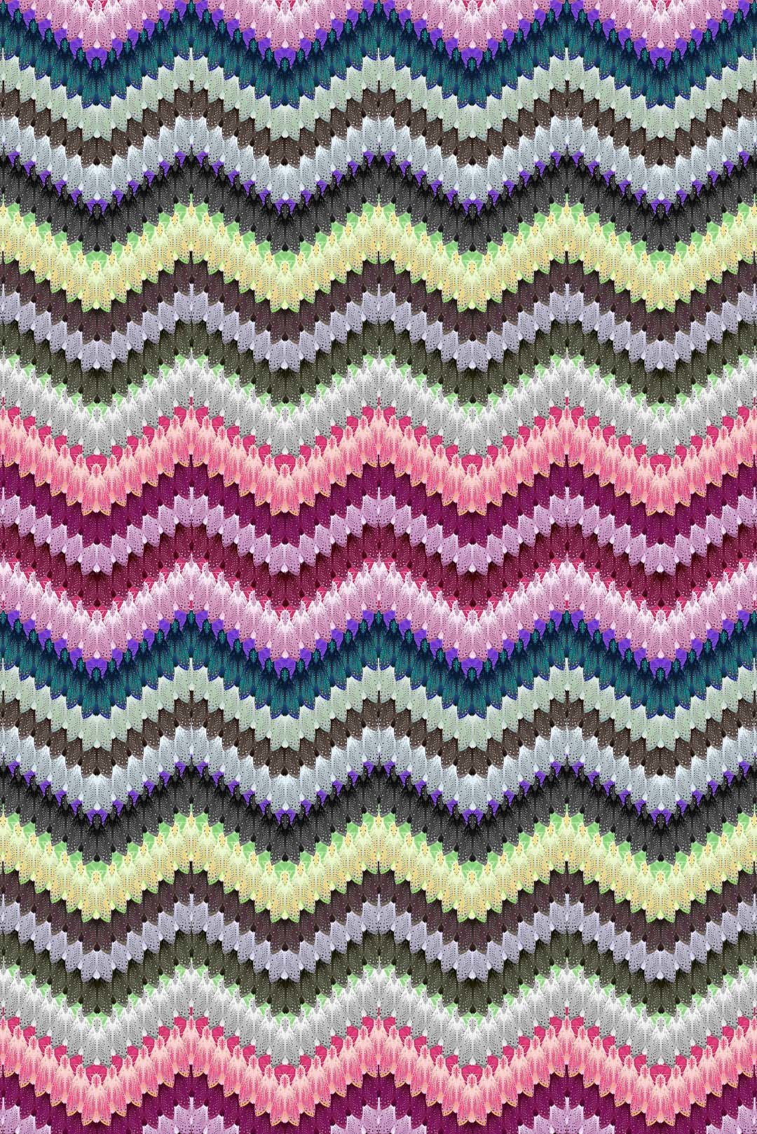 Zig Zag Moth Original Velvet Fabric - Multicolor