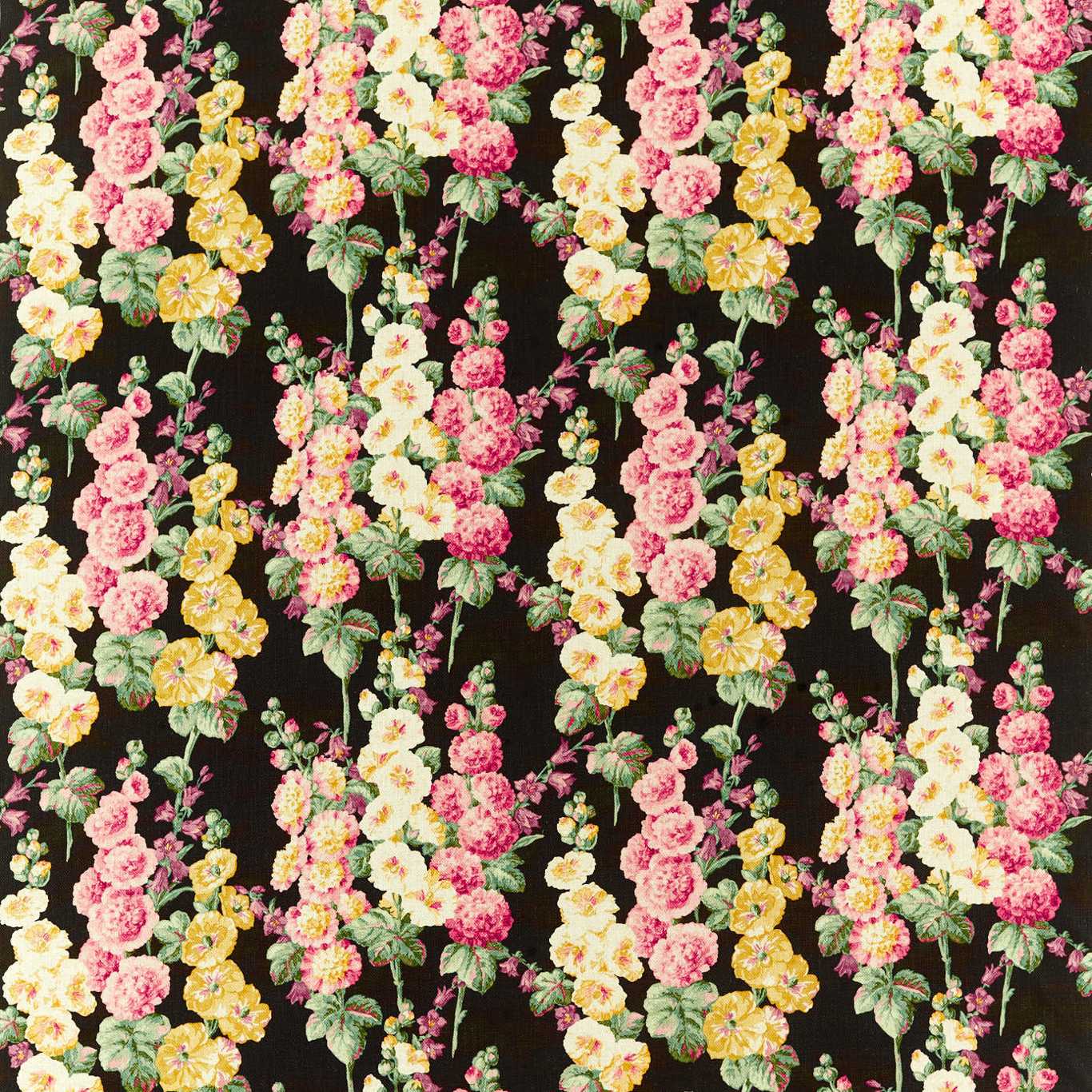 Hollyhocks Fabric - Black