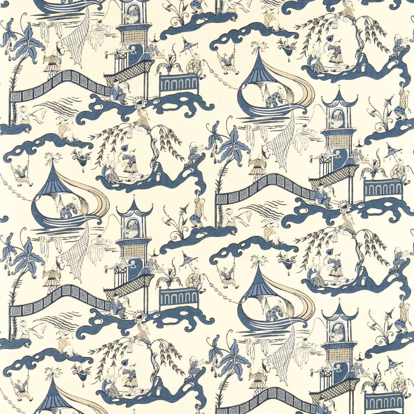 Pagoda River Fabric - Blue 
