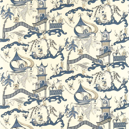 Pagoda River Fabric - Blue 