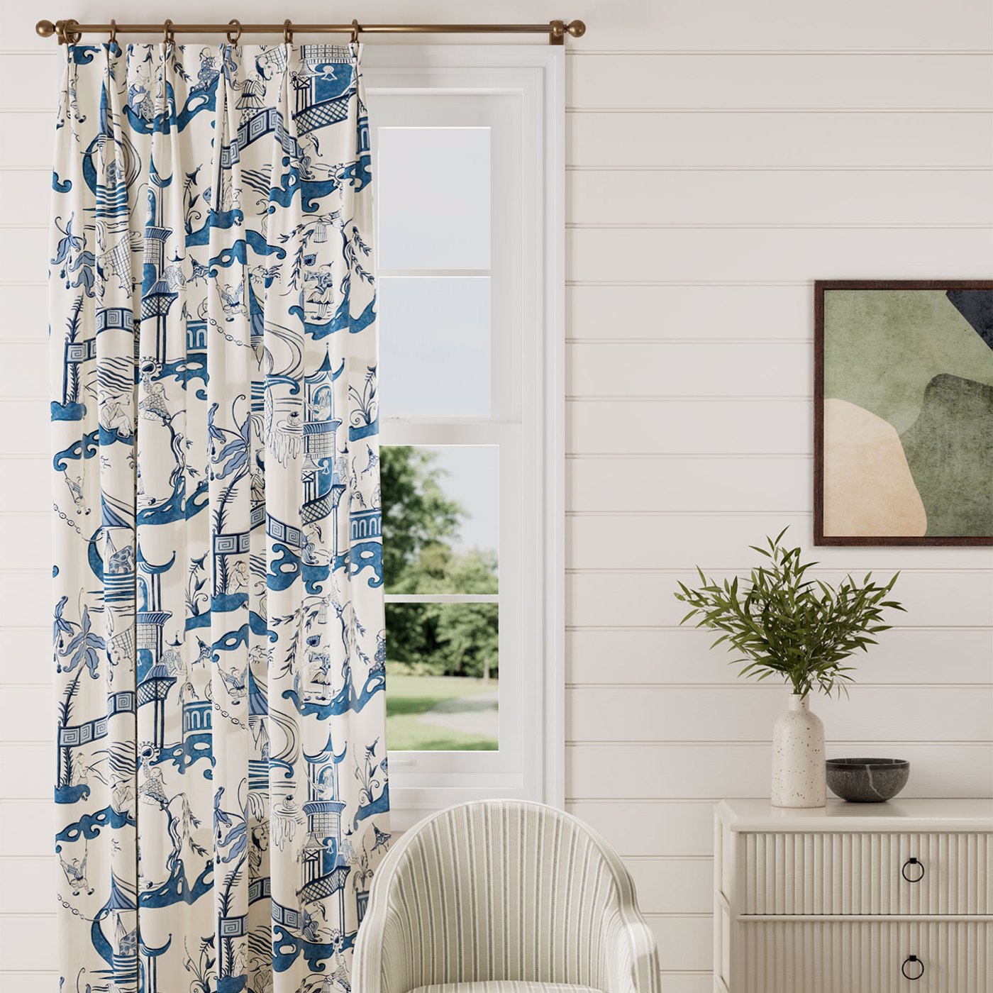 Pagoda River Room Fabric - Blue