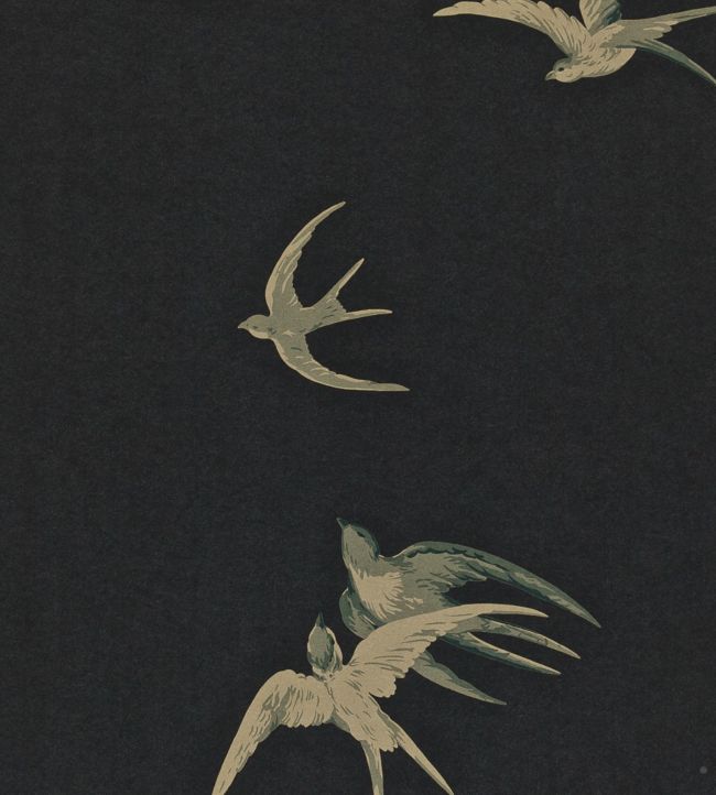 Swallows Wallpaper - Black 