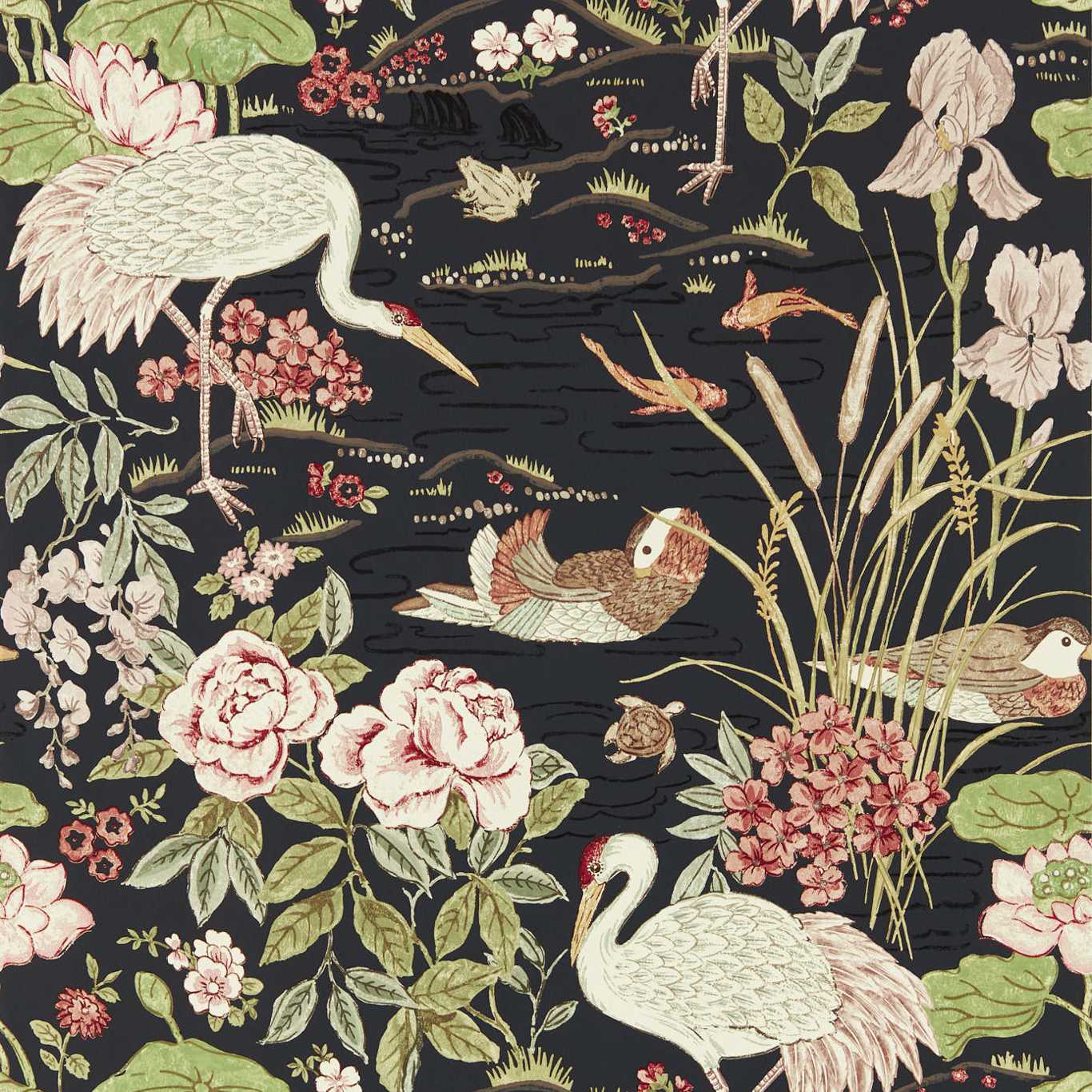 Crane & Frog Nursey Wallpaper - Black 