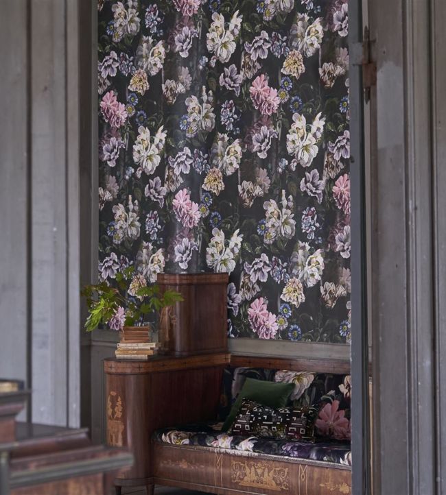 Delft Flower Grande Wallpaper - Graphite - PDG1038/01 - Designers Guild