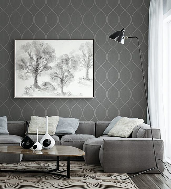 Curved Lines Room Wallpaper  - Gray