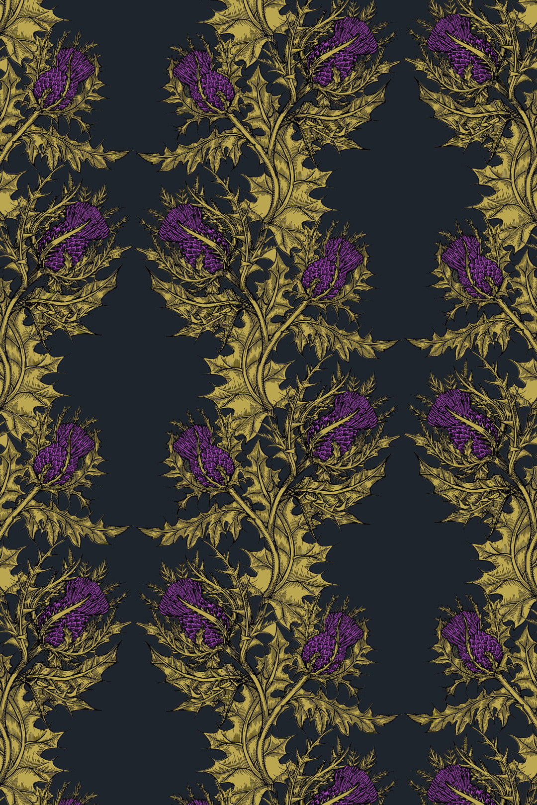 Grand Thistle Hand Printed Wallpaper - Green