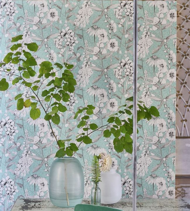 Emilie Wallpaper - Aqua - PDG1050/02 - Designers Guild
