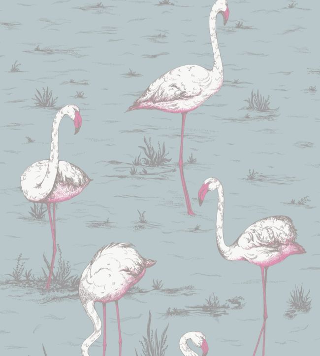 Flamingos Fabric - Blue