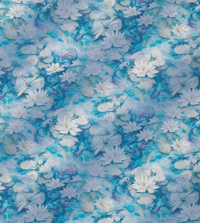 Water Lily Sheer Fabric - Blue