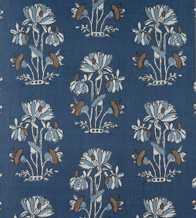 Lily Flower Fabric -  Blue 