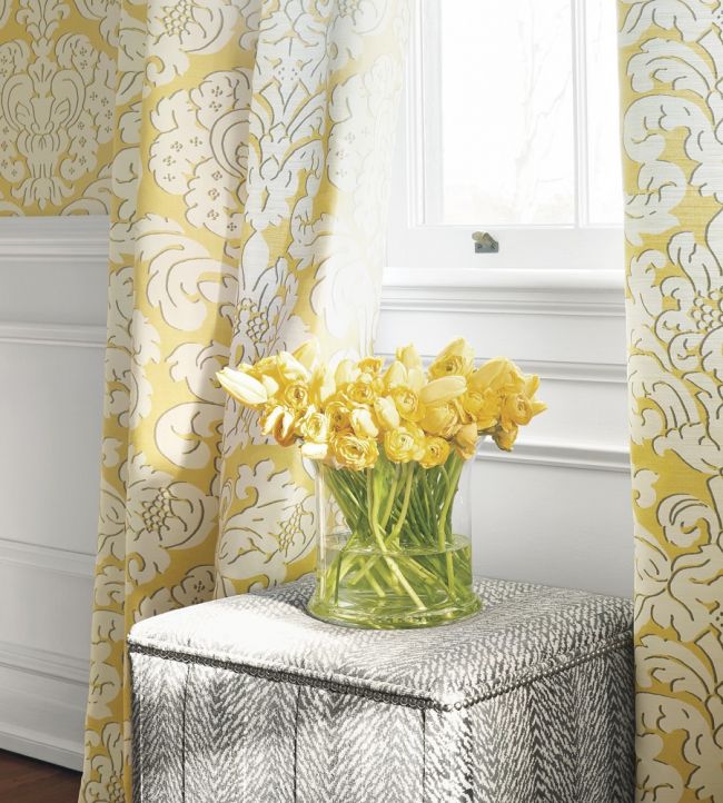 Trelawny Damask Room Fabric - Yellow