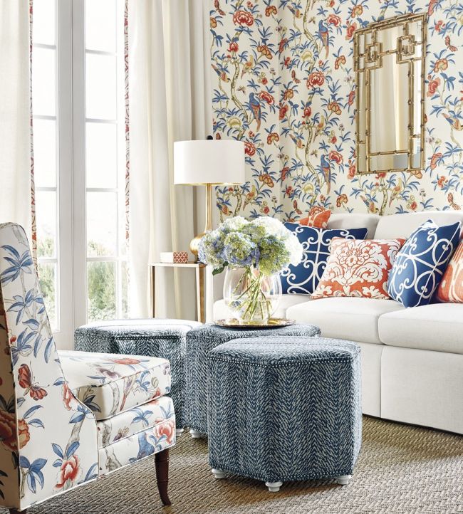 Trelawny Damask Room Fabric - Blue