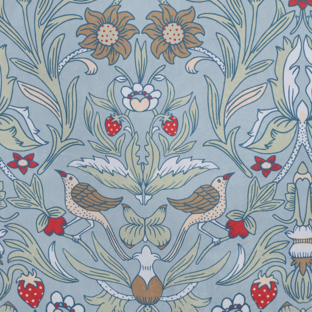 Strawberry Bird Velvet Duck Egg Blue Fabric