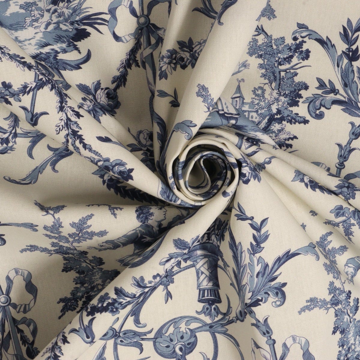 Double Width Fragonard Toile Blue on Cream Fabric