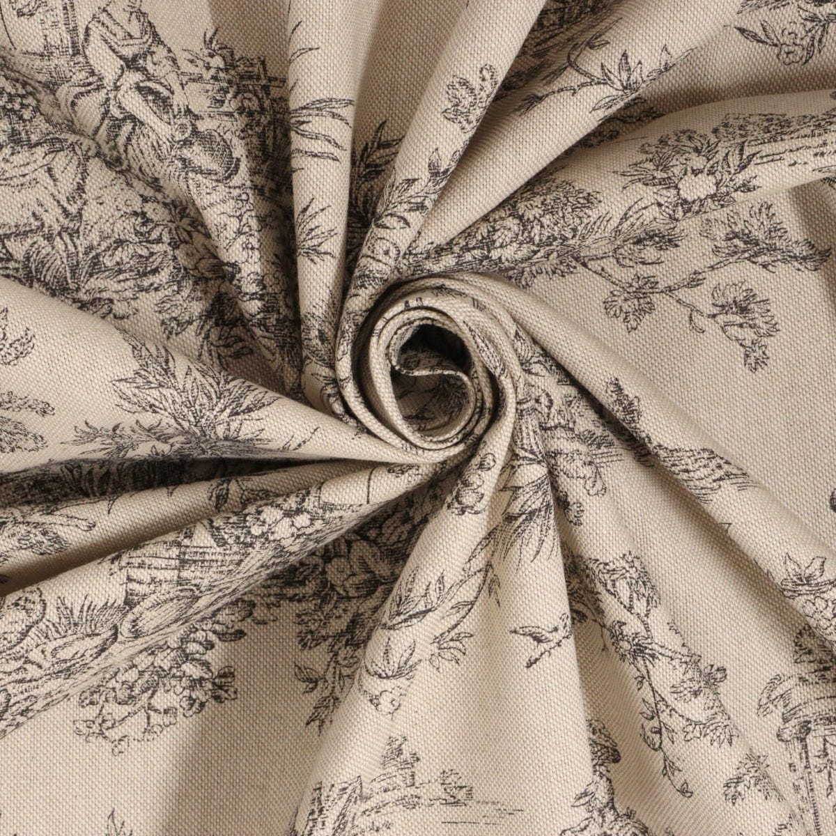 Marie Toile de Jouy Black on Linen Fabric
