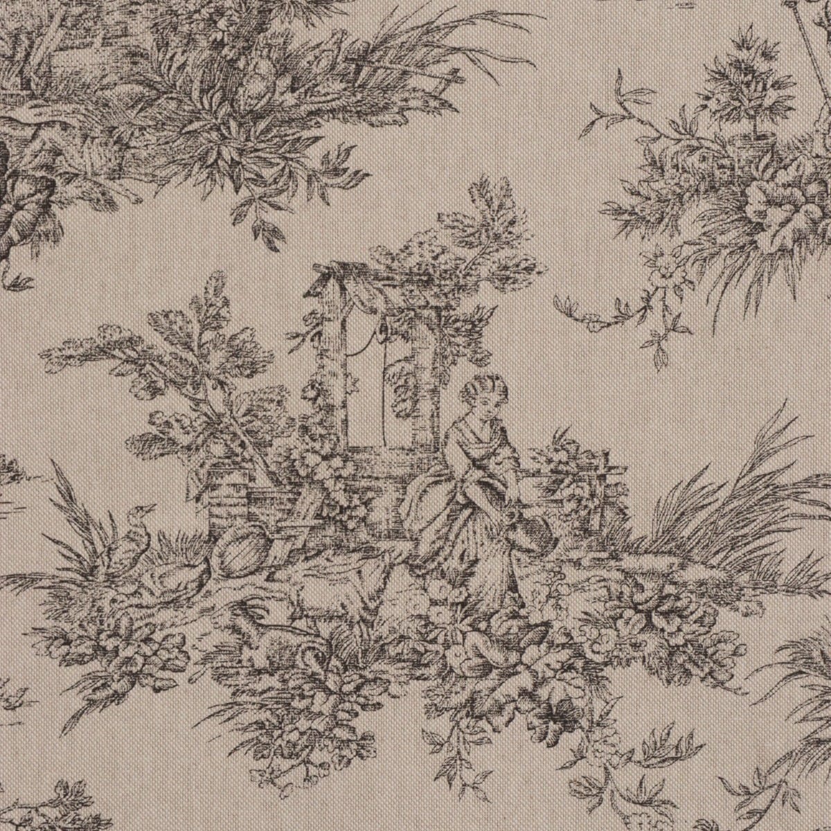 Marie Toile de Jouy Black on Linen Fabric