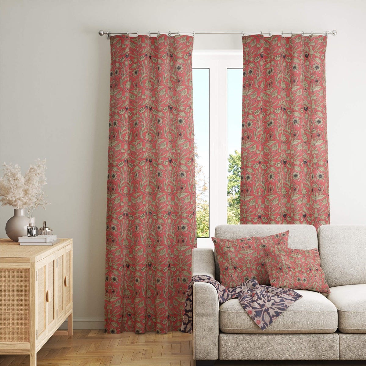 Strawberry Bird Cotton Red / Gold Room Fabric