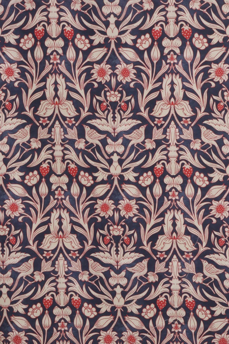 Strawberry Bird Cotton Navy / Red Fabric