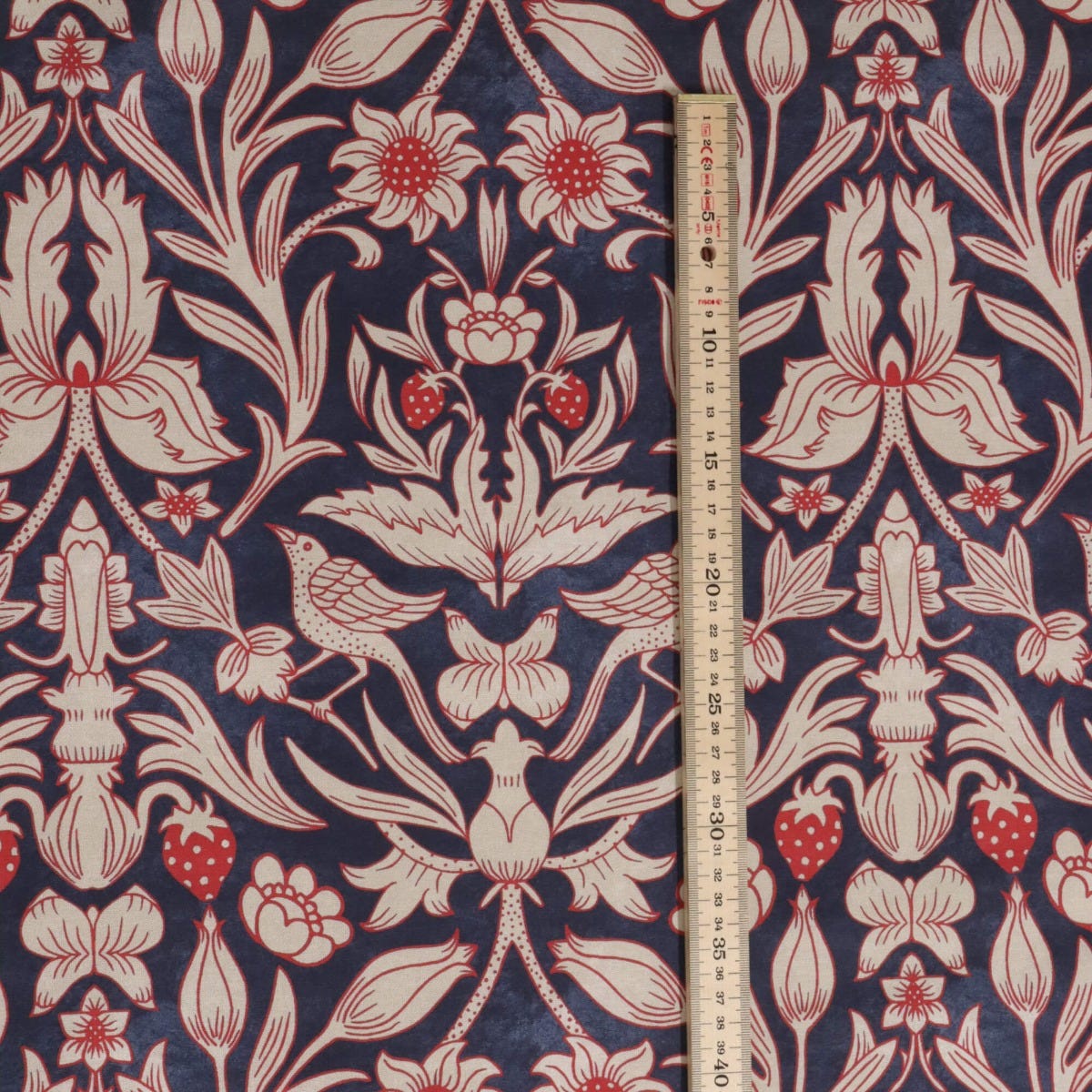 Strawberry Bird Cotton Navy / Red Fabric