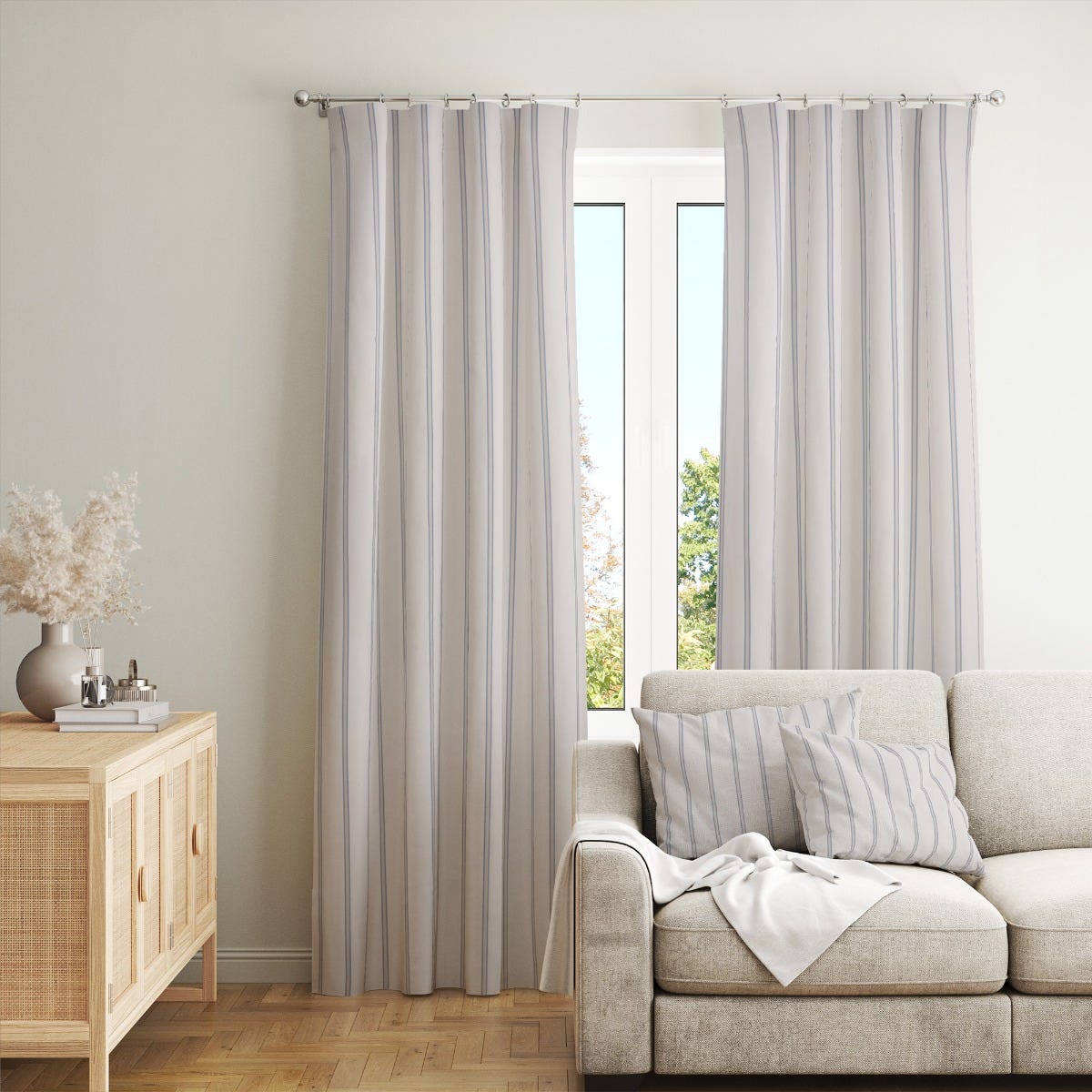 Raleigh Stripe Blue Room Fabric