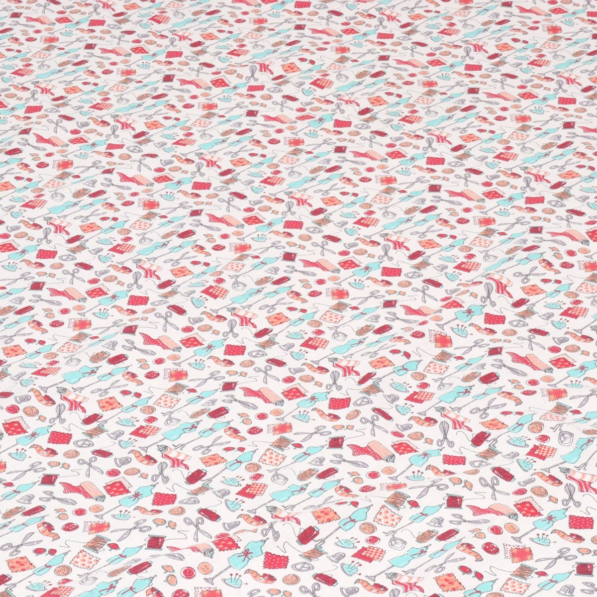 Haberdashery Room Mint / Red Fabric