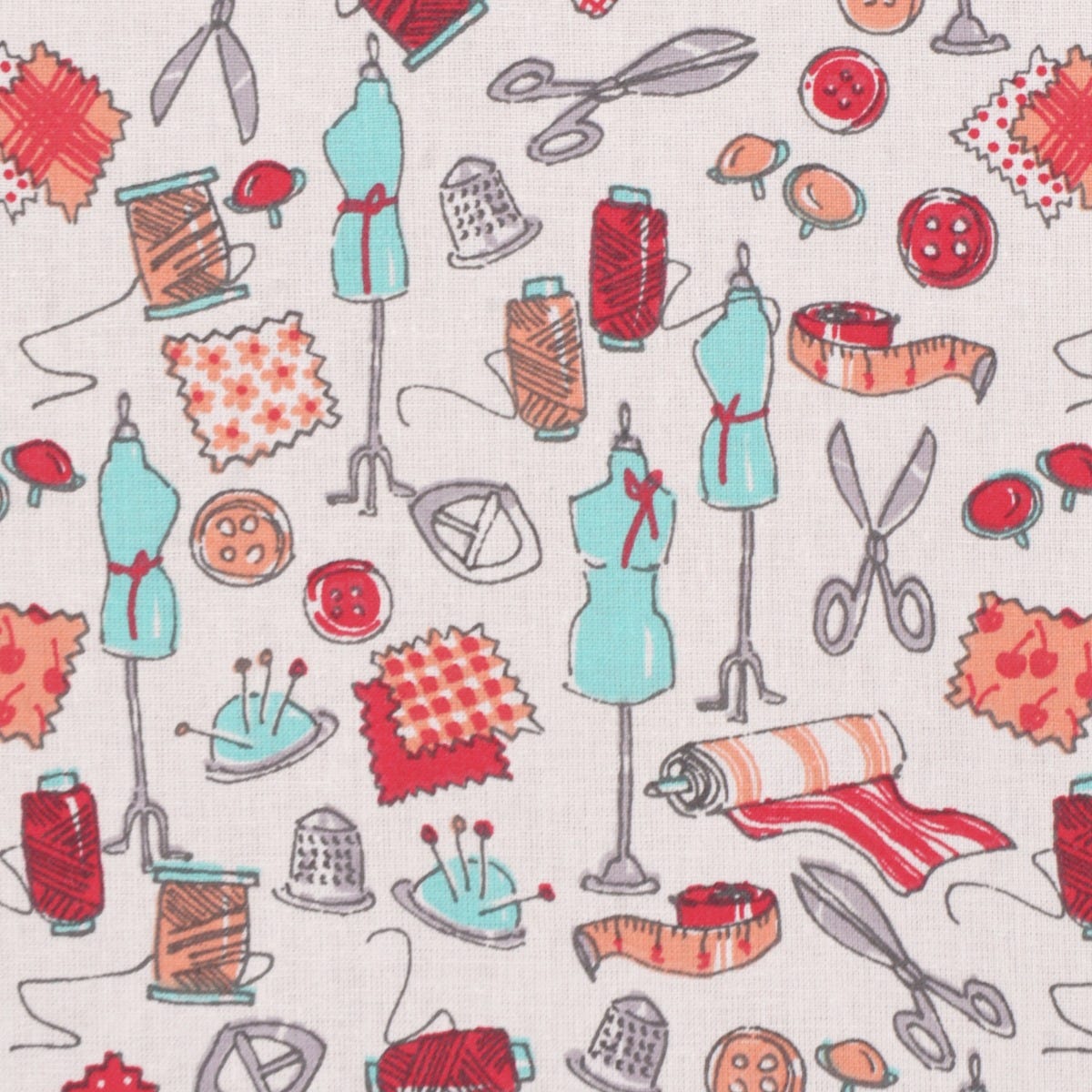 Haberdashery Room Mint / Red Fabric