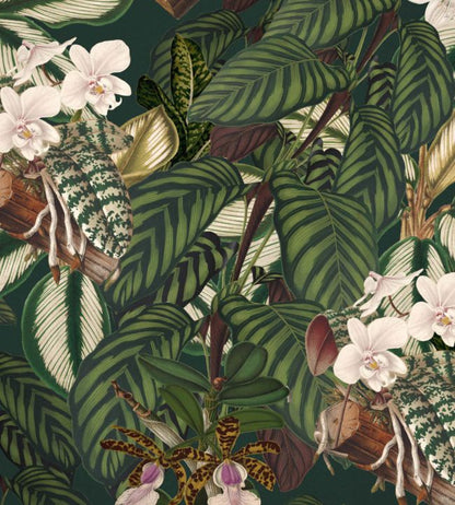 Orchid Bloom Fabric - Green