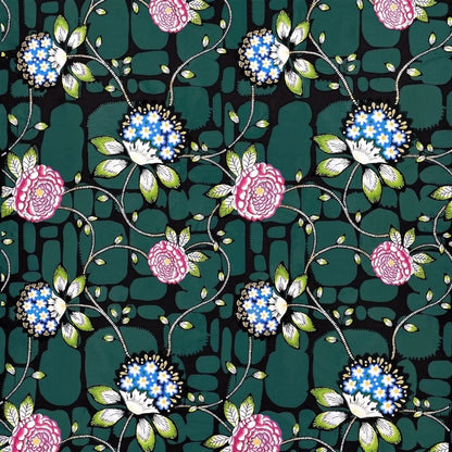 Les Rosales Bleu Paon Fabric - Green