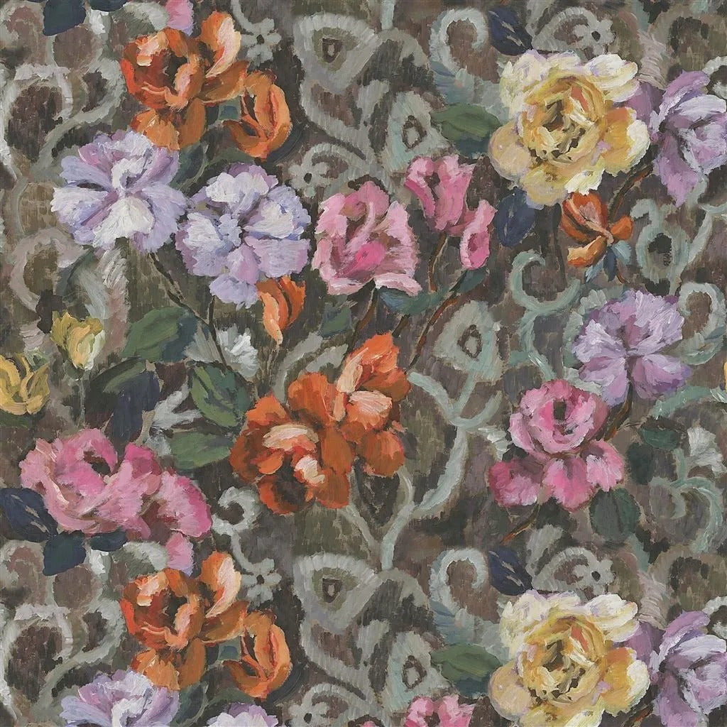 Tapestry Flower Fabric - Gray 