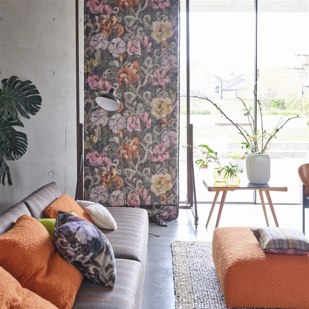 Tapestry Flower Room Fabric - Gray