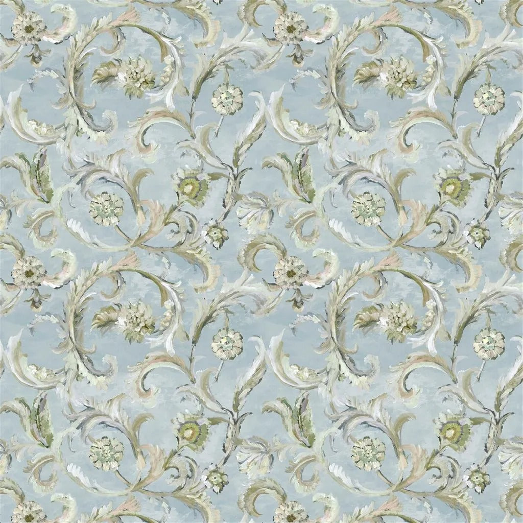 Myrtle Damask Fabric - Blue 