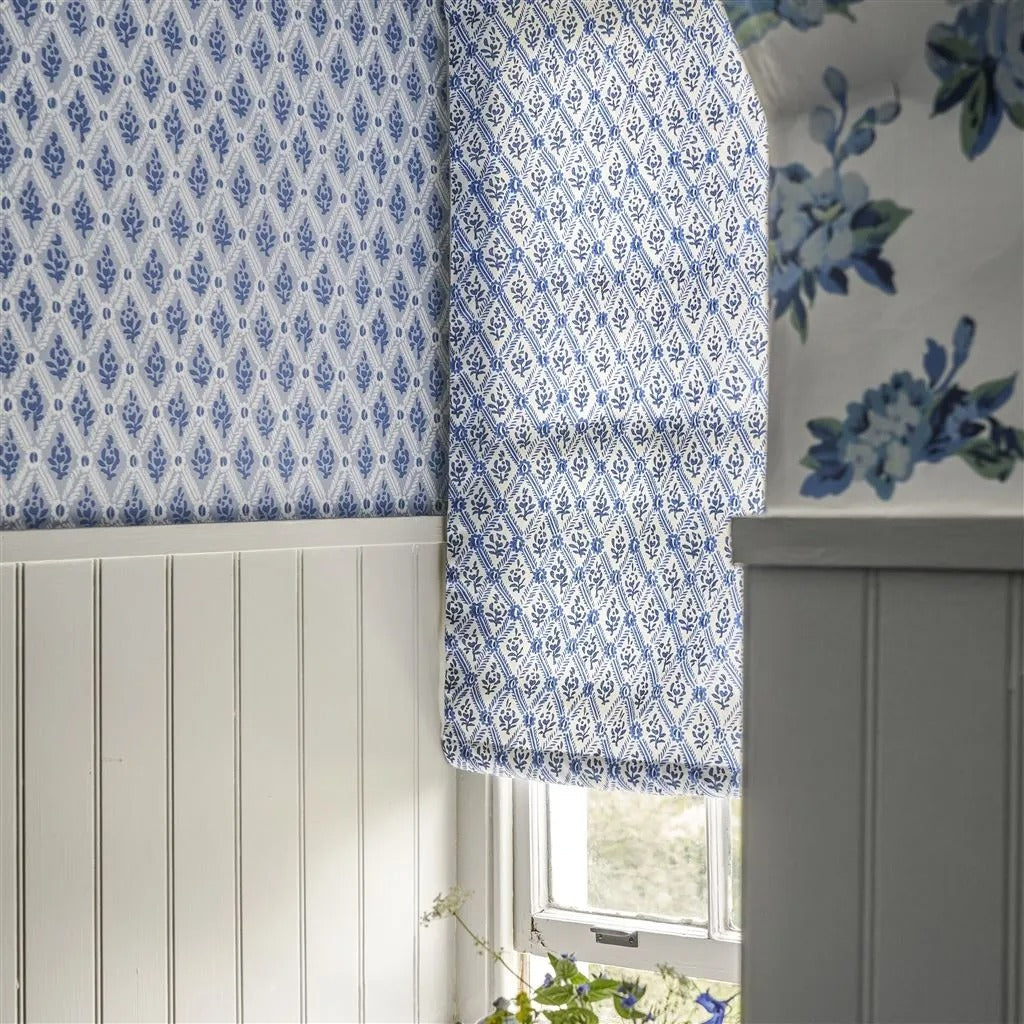 St John Street Trellis Room Fabric 3 - Blue