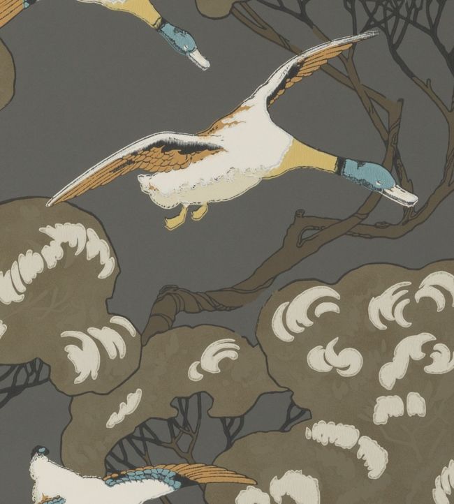 Flying Ducks Wallpaper - Brown