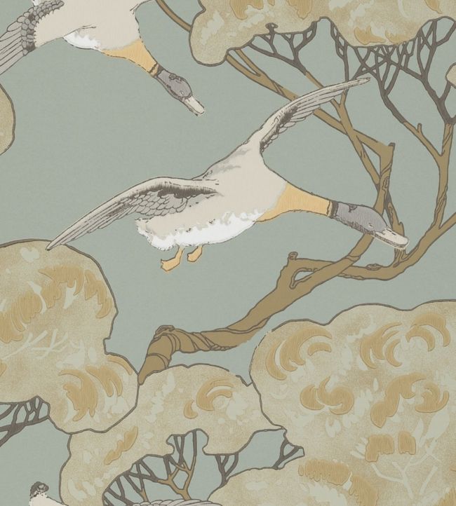 Flying Ducks Wallpaper - Gray