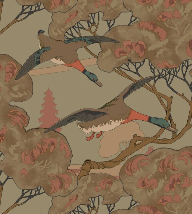 Grand Flying Duck Wallpaper - Brown