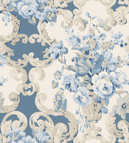 Floral Rococo Wallpaper - Blue