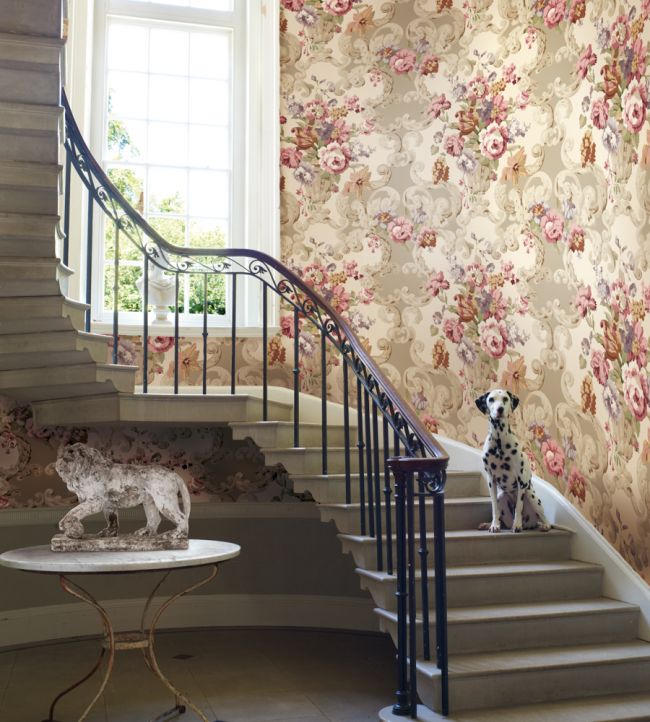 Floral Rococo Room Wallpaper - Green