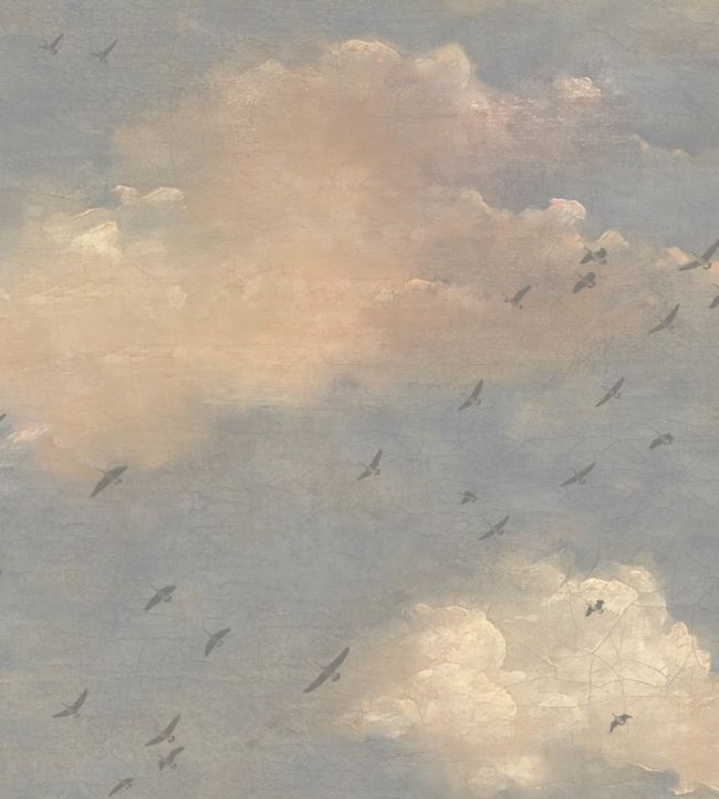 Clouds and Birds Wallpaper - Gray 