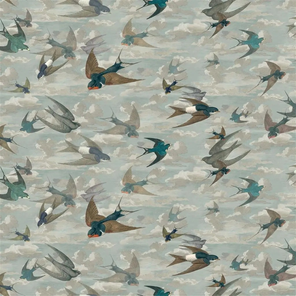 Chimney Swallows Fabric - Blue