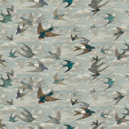 Chimney Swallows Fabric - Blue