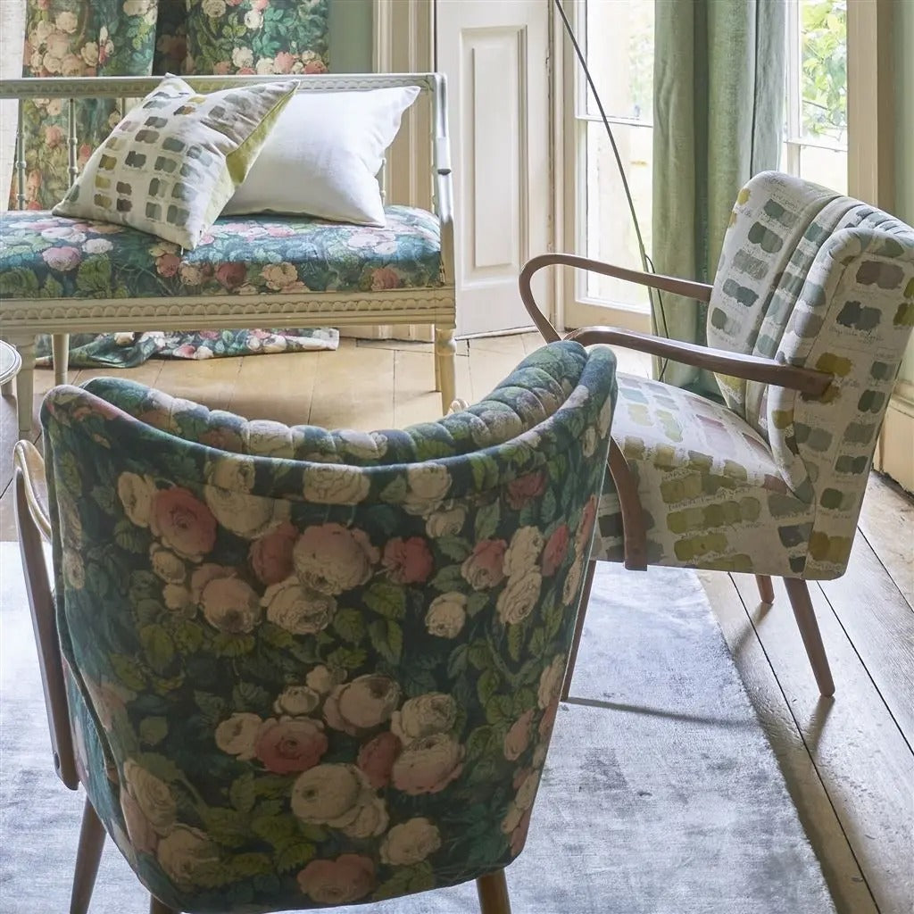 Rose Mosaic Forest Room Fabric 4 - Green