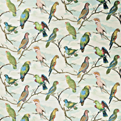 Parrot Aviary Sky Blue Fabric - Green