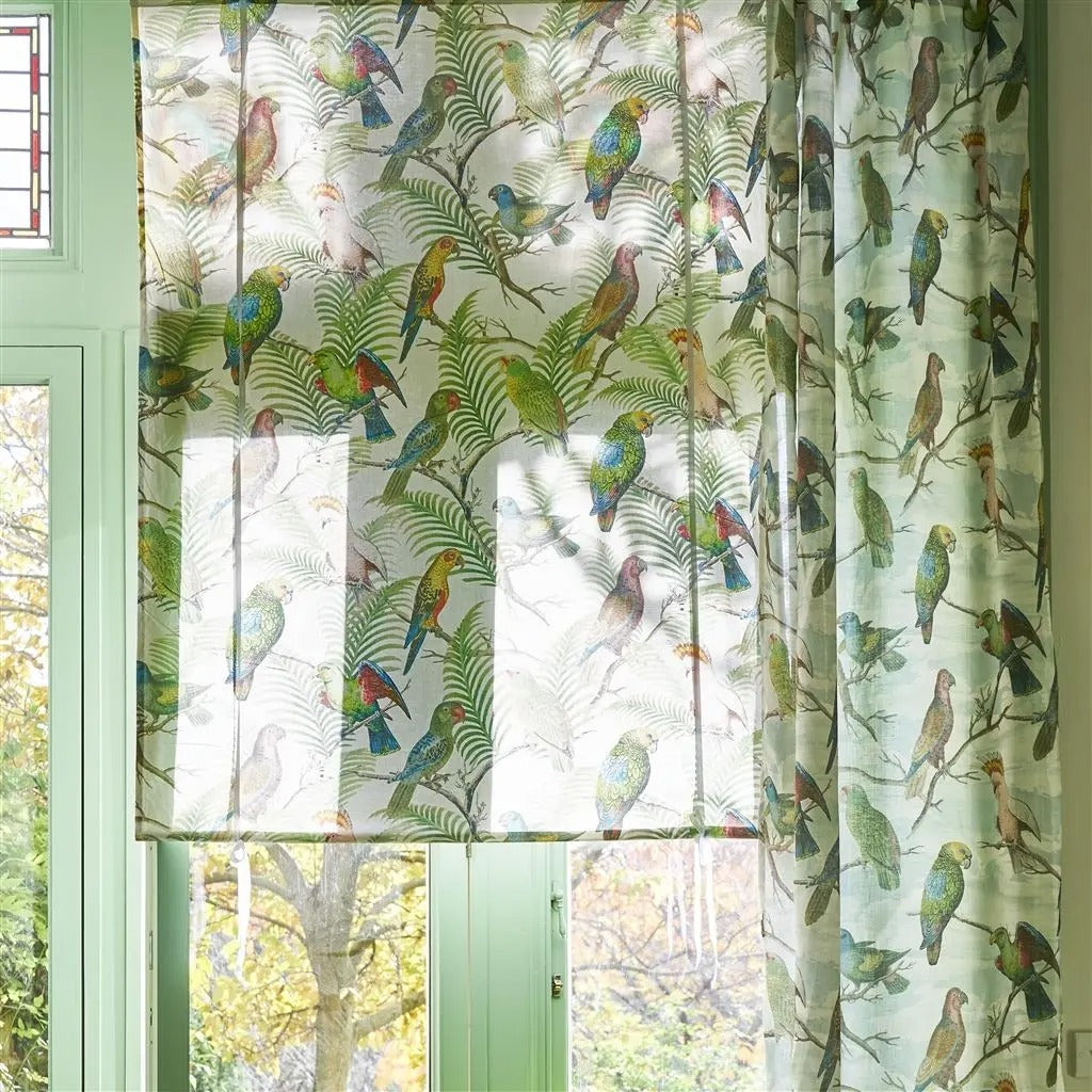 Parrot And Palm Azure Room Fabric - Green